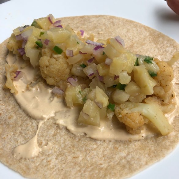 Fish-less Cauliflower Tacos with Pineapple Salsa